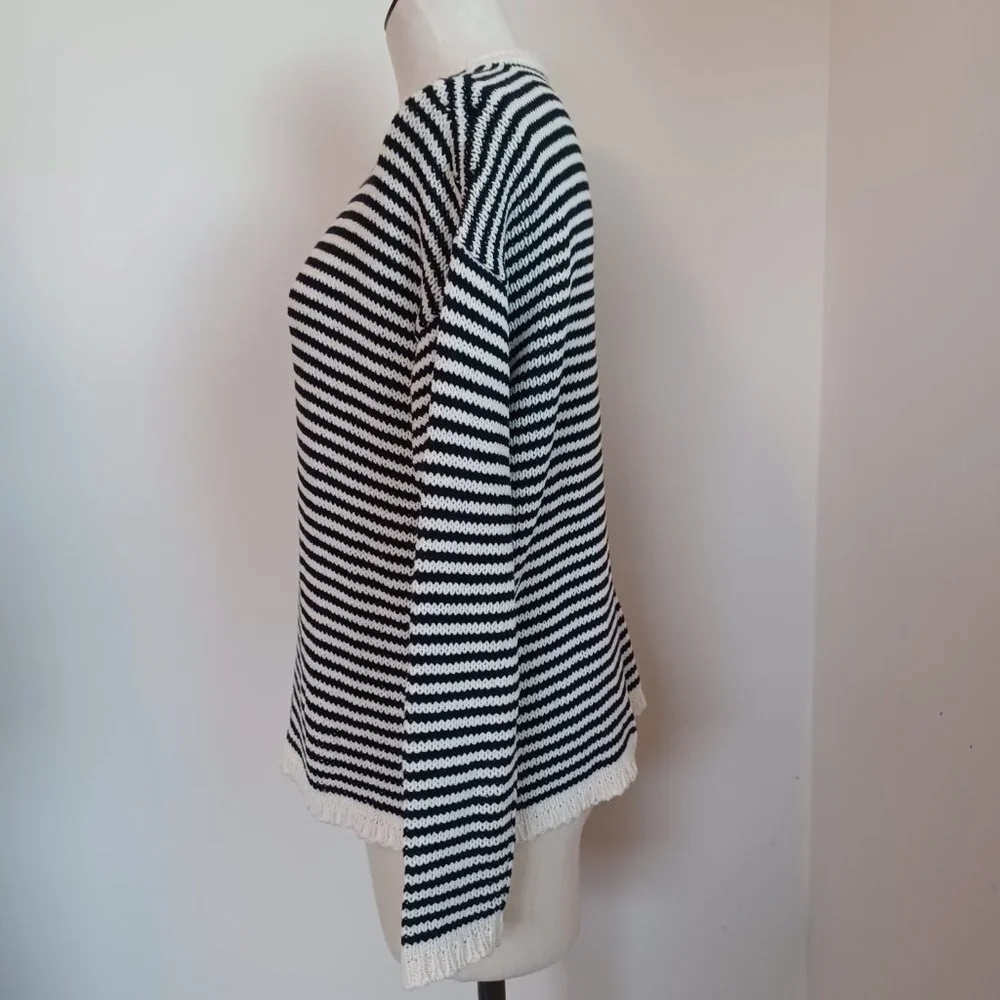 Eileen Fisher Sweater Black White Stripes Size Petite Medium‎